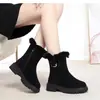 Botas de neve femininas, botas curtas, nova coleção de inverno 2026, botas curtas estilo coreano, quentes e forradas com fleece, botas de cano médio com sola grossa e saltos robustos