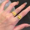 Anillo de calabaza cepillado dorado con circonita de estilo chino nuevo, anillo ajustable de alto sentido, método antiguo, nuevo para mujer 2024