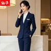 Traje Profesional de Mujer para Otoño 2026, Manga Larga, Azul Cielo, Dos Botones, para Entrevistas de Trabajo, Ropa Formal, Uniforme de Trabajo para Recepción de Hotel