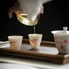 Taza de Té de Arcilla de Jade Pintada a Mano con Bambú Rojo de las Dinastías Tang y Song, Taza Individual de Cerámica para Juego de Té Kung Fu, Taza Blanca de Porcelana Estilo Antiguo para Cata de Té