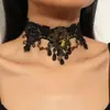 Nuevo Collar Versátil Cadena de Cuello Cadena de Cuello para Mujer Encaje Negro Colgante de Aleación Joyería Simple Cadena para el Cuello