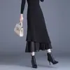 Falda de Malla Patchwork de Cola de Pez Bodycon para el Trabajo para Mujer, Nueva Moda 2026 Primavera, Otoño, Invierno, Cintura Alta, Estilizada, Longitud Media