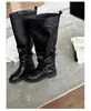 Botas de Caballero de Piel de Vaca Súper Suave Estilo Británico Otoño/Invierno Punta Redonda Hebilla Botines Adelgazantes para Mujer Tacón Grueso Botas Altas