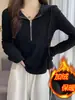 Sudadera con Capucha Camiseta de Manga Larga para Mujer 2025 Otoño e Invierno Nuevo Talla Grande Diseño para Chicas Gorditas Top de Media Cremallera de Nicho