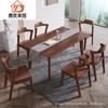 Mesa de Comedor de Madera Maciza de Nogal, Mesa de Comedor Larga Minimalista de Madera Maciza Estilo Italiano, Comedor de Lujo Ligero de Alta Gama con Juego de Sillas Guangdao