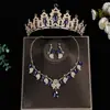 Conjunto de tres piezas de tiara de corona, accesorio para el cabello, collar, pendientes, diadema de corona de novia princesa, accesorios para vestido de novia