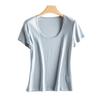 Camiseta de manga corta adelgazante para mujer, con cuello en U grande y tecnología Cool Sense, de seda morera acética sedosa, ajustada y sexy.