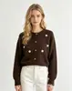 Cardigã de tricô com bordado floral tridimensional estilo francês para mulheres, suéter macio, solto, de gola redonda suave para o início do outono, casual e versátil
