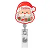 Porta credencial retráctil de acrílico con shaker navideño Carrete retráctil para credencial de árbol de Navidad con clip de cocodrilo giratorio
