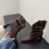 Botines Elegantes Cuadrados de Tacón Grueso Aliguifei, Sencillos y Elegantes, Versátiles Adelgazantes Botas de Tacón Alto Finas para Mujer