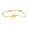 Pulsera Colgante Cruz de Circonita Cúbica Incrustada Cuadrada Creativa Nueva Europea y Americana Doble Cruz Ajustable Joyería de Mano para Mujer