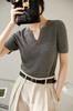 Top Suéter de Manga Corta Tencel Lyocell Verano y Otoño Sencillo Cuello en V Pequeño Camiseta de Manga Corta para Mujer