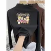 Camiseta Tendência Outono e Inverno em Veludo Alemão de Manga Longa com Bordas Franzidas para Bebês Meninas, Blusa Interna Fashion, Camiseta Básica Casual para Meninas