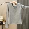 Foto Real de Camisa de Renda Francesa para Primavera e Outono com Decote V Manga Longa Camiseta Feminina de Veludo Fino Escovado Camisa Base Estilo Ocidental Slim Top Interno