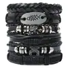 Pulseiras Masculinas Europeias e Americanas de Couro Trançado Transfronteiriças, Conjunto de Múltiplas Camadas, Pulseira de Caveira, Pulseira Personalizada