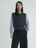 Chaleco tejido simple de cuello redondo para mujer, nuevo estilo de otoño, gris elegante, adelgazante, versátil, top sin mangas para ir al trabajo