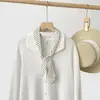 Bufanda de Seda con Lunares de Moda Estilo Coreano Bufanda de Seda Satinada con Perlas Bufanda de Seda Elegante para el Trabajo Bufanda Pequeña Larga Versátil para Mujer