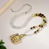 Collar de Piedra Ojo de Tigre Natural con Amuleto Thangka del Dios Amarillo de la Riqueza Cadena de Cuentas de Cristal Cierre de Broche Collar con Colgante