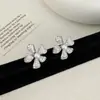 Brincos de Pérola com Flor de Concha e Zircônia Microincrustada Versáteis da Moda Francesa Nicho Elegante Luxo Leve Alto Padrão Personalizados para Mulheres