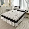 Saia de cama estilo princesa peça única para esconder a parte inferior, conjunto de lençol de algodão lavável para o verão com três peças, cobre-leito com saia de cama e capa de poeira