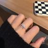 Anillo abierto ajustable de lazo plateado de temperamento dulce y combinable para corazón de niña "Time Princess"
