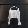 [En Stock] Blusa de Verano de Manga Larga Estilo Francés con Cuello Cuadrado para Mujer, Camisa de Diseño Vintage Ajustada de Manga Abullonada Corta