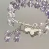 2025 Pulsera de Cuentas con Colgante de Mariposa Morado Claro Transfronteriza Estilo Hada Versátil Elegante Suave Joyería de Mano para Mujeres