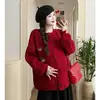 Traje para mujeres embarazadas 2023 otoño e invierno Nueva Moda reducción de edad bordado suelto grueso suéter cárdigan + falda de soporte para el vientre