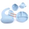Louça Infantil de Silicone Transfronteiriça Conjunto Completo de Prato Infantil Dividido Babador Tigela para Alimentos Colher para Alimentação Copo com Canudo