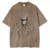 [Transfronterizo 230g] Camiseta Gráfica de Araña Dibujada a Mano, Camiseta Casual de Algodón con Mangas Cortas y Estampado para Hombre