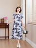 Vestido Elegante de Algodão e Seda de Alta Qualidade para Mulheres de Meia-Idade e Idosas, Novo Estiloso Verão 2026 Vestido Hanfu Floral para Mães Estilo Nacional