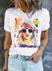 Camiseta con estampado de superestrella para mujer, moda de verano, informal, estilo urbano europeo y americano, cuello redondo, holgada.