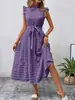 Moda Femenina Transfronteriza Europea y Americana de Amazon 2026 Nuevo Estilo de Verano Vestido con Mangas Volantes y Textura de Lazo