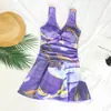 2026 Novo Maiô de Peça Única com Estampa Roxa para Mulheres Conservador Emagrecedor Sem Mangas Roupa de Banho