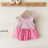 Conjunto de Dos Piezas para Niña de Verano Estilo Coreano: Chaleco sin Mangas y Shorts de Colores Caramelo, Patchwork de Color Sólido, Ropa Infantil Elegante Estilo Princesa