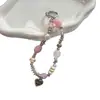 Estilo retrô, tie-dye, pingente de coração com contas para celular, chaveiro curto versátil e acessório de bolsa