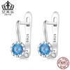 Amazon Hot Sale Sterling Silver s925 Simples Azul Zircônio Ear Buckle Retro Moda Azul Zircon Oco Brincos Brincos