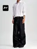Jeans Retro Americano Fengmei Negro Azul para Hombres y Mujeres Sueltos Remache Hebilla Ajustable Modernos Casual Pierna Recta Pierna Ancha Pantalones