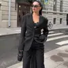 Blazer Europeo y Americano Transfronterizo Estilo Francés para Viajar con Cintura Fruncida Plisada con Diseño Elegante y Chaqueta de Traje de Manga Larga Ajustada