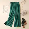 Pantalones de Pierna Ancha Cortos de Algodón Puro para Mujer, Verano, Algodón y Lino, Delgados, Cintura Alta, Cordones Laterales, Vintage, Artísticos, Holgados, Casuales