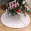 Nova saia para árvore de Natal bordada com flocos de neve dourados e lantejoulas, saia de árvore de pelúcia branca de alta qualidade