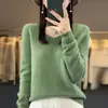 Listo para Usar de Primera Línea 100 Lana Tejido de Punto para Mujer Cuello en V Otoño e Invierno Nuevo Color Puro Holgado Versátil Lana Holgado Camiseta Básica