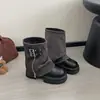 Botines retro de tacón grueso para mujer petite, nuevo estilo otoño 2026, versátiles con faldas, efecto adelgazante