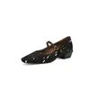 Zapatos Individuales de Moda Estilo Francés Exquisitos de Punta Cuadrada con Pelo de Caballo de Corte Bajo y Tacón Grueso, Zapatos Mary Jane de Piel de Vaca con Correa de Tobillo de 3.5 cm