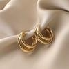 Pendientes de plata 925 con tres anillos circulares de metal, estilo europeo y americano, con temperamento, estilo retro, a la moda, joyería de nicho para las orejas.