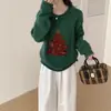 Suéter Pulôver Vermelho Árvore de Natal para Mulheres, Novo para Outono/Inverno 2026, Gola Redonda, Transfronteiriço, Top Feminino Solto e Casual