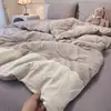 Conjunto de Roupa de Cama de Quatro Peças em Algodão Puro Lavado Estilo Francês, Capa de Edredom em Gaze de Camada Dupla, Lençol de Cima, Lençol de Elástico, Conjunto de Três Peças Estilo Estudante 4