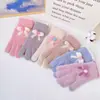 Guantes de felpa para dedos, cálidos, forrados de vellón, con pantalla táctil y lazo de punto, para mujer, de invierno, de cinco dedos.