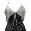 Skl000160 Chaleco Metálico Sexy de Cadena para Cuerpo con Espalda Descubierta y Ombligo al Aire Estilo Callejero Europeo y Americano