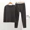 Traje cálido de parche grueso para hombre de otoño e invierno, cuello redondo, sin marcas, cálido para el abdomen y las rodillas, talla grande, conjunto de dos piezas de otoño